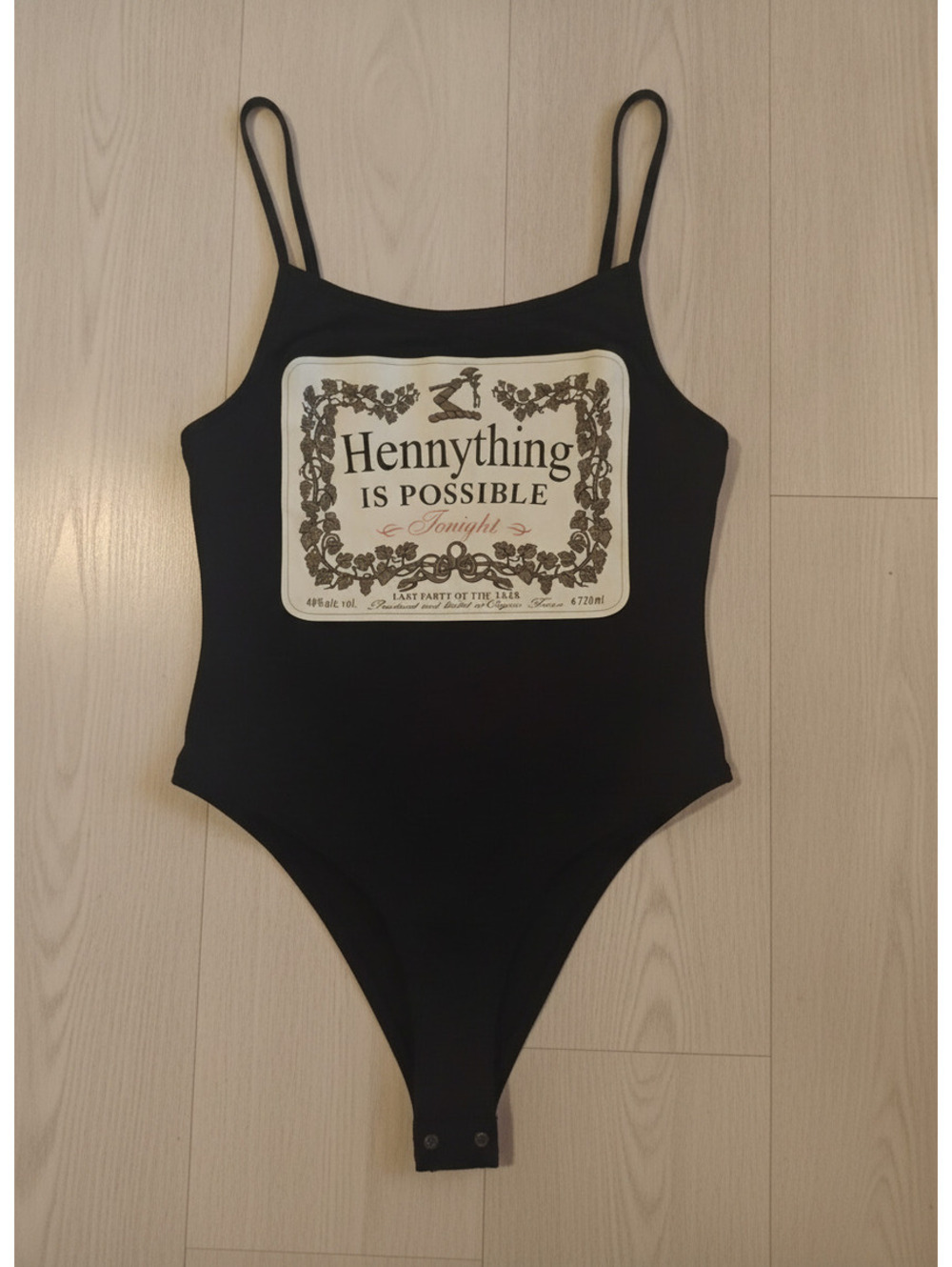 Fashion Nova Black "Hennything Is Possible" Graphic Bodysuit Size Medium